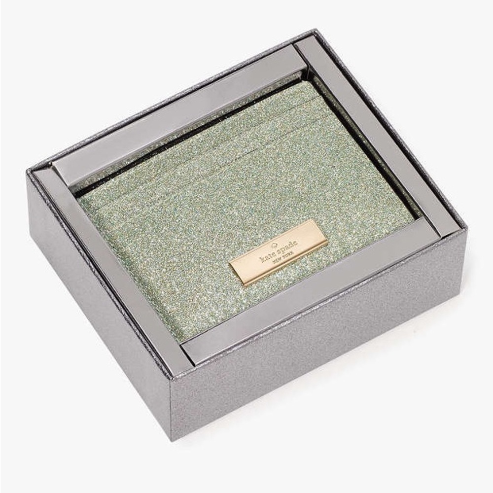 NIB $99 kate spade kenzie glitter card case - seawater ocean
